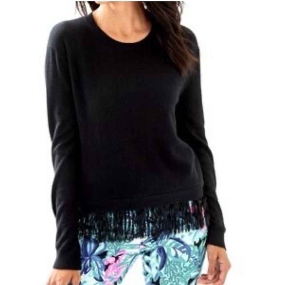 Lily Pulitzer Marguerite Fringe Sweater Black XS‎ Viscose Cashmere Blend
